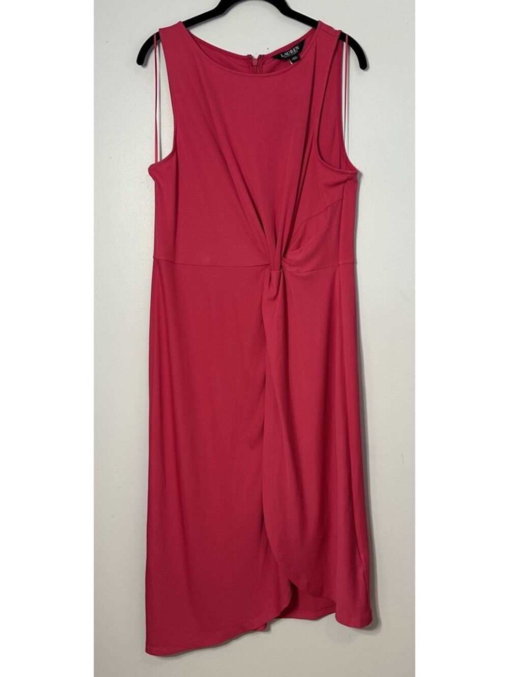 NWTS Lauren Ralph Lauren Hot Pink Jersey Faux Wrap Desk To Dinner Dress Size 14